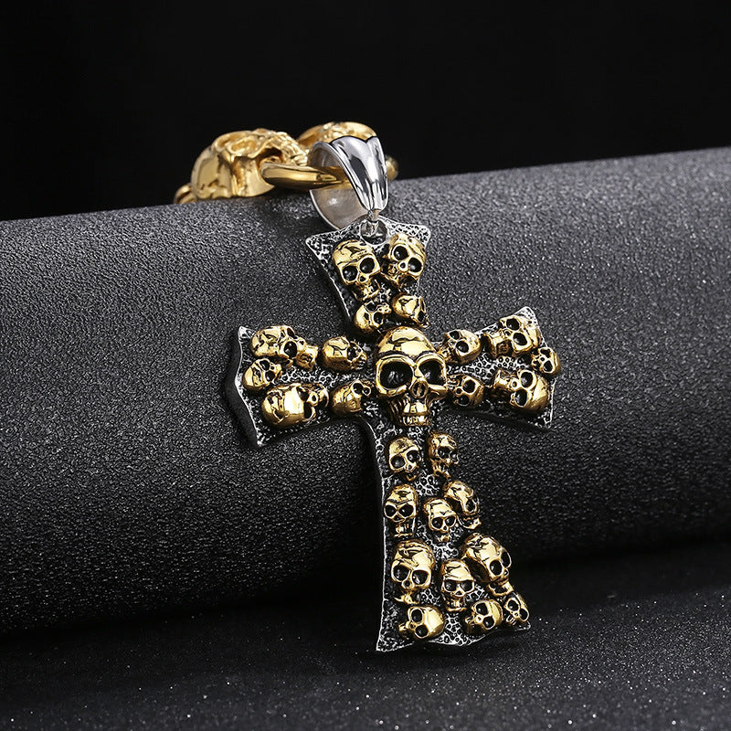 Bold Cross Skull Titanium Steel Necklace for Men - European and American Fashion Statement