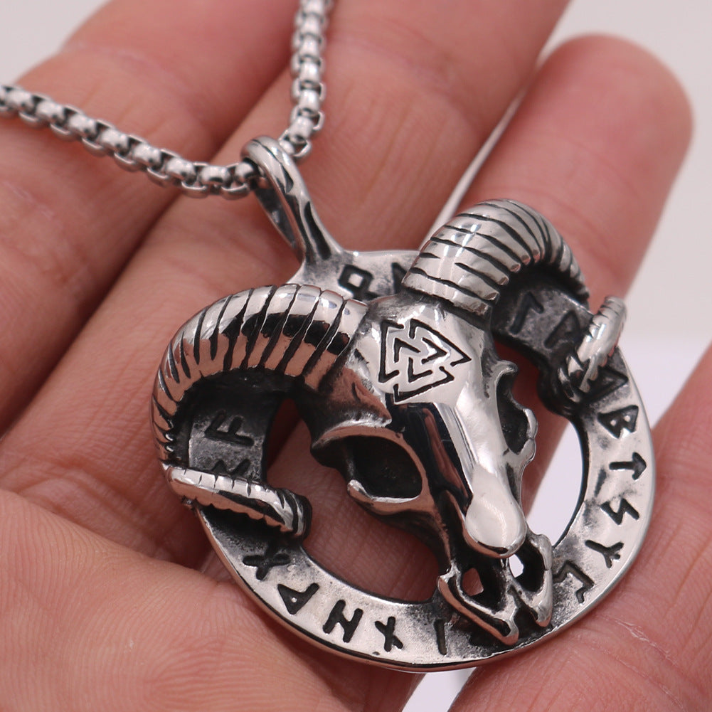 Nordic Viking Odin Lunavan Titanium Steel Sheep Rune Necklace