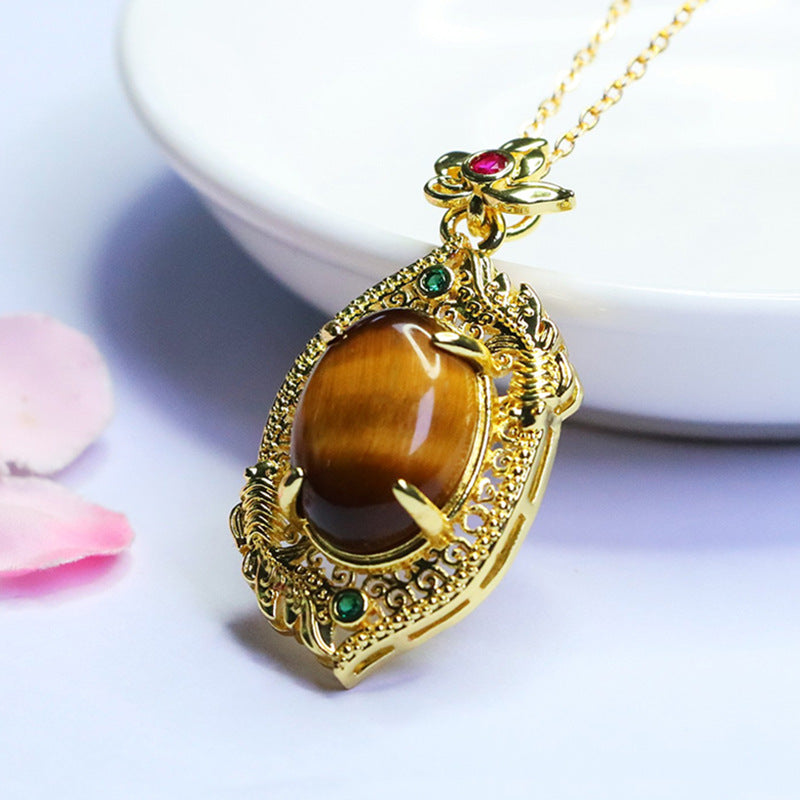Yellow Tiger Eye Pisces Pendant — No Chain
