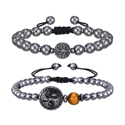 Tree of Life Tiger's Eye Braided Black Stainless Steel Bracelet