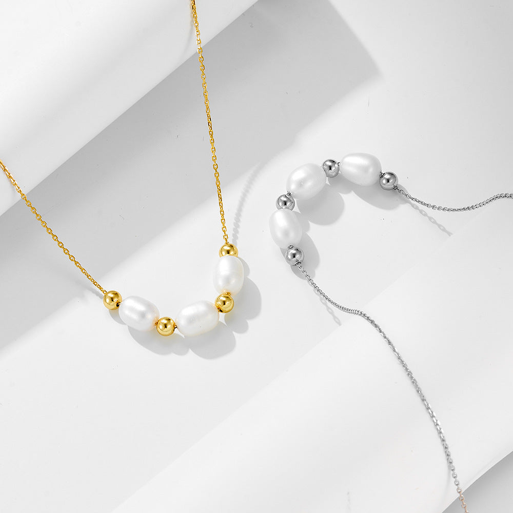 French Elegant Retro Natural Freshwater Pearl Necklace Sterling Silver Premium Clavicle Chain
