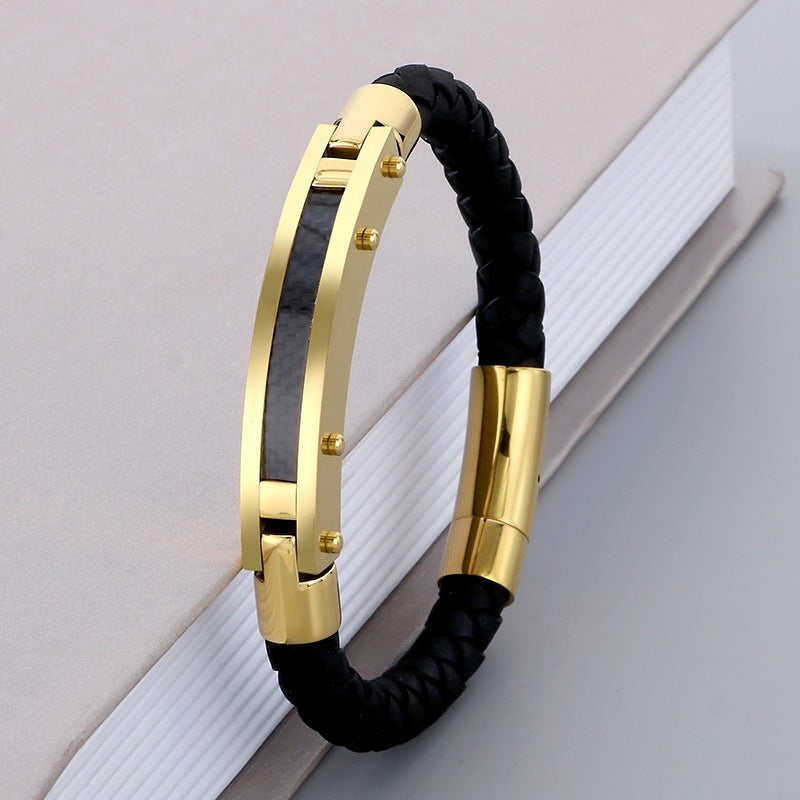 Cool Carbon Fiber Woven Leather Bracelet – & Men's Stainless Steel Bracelet