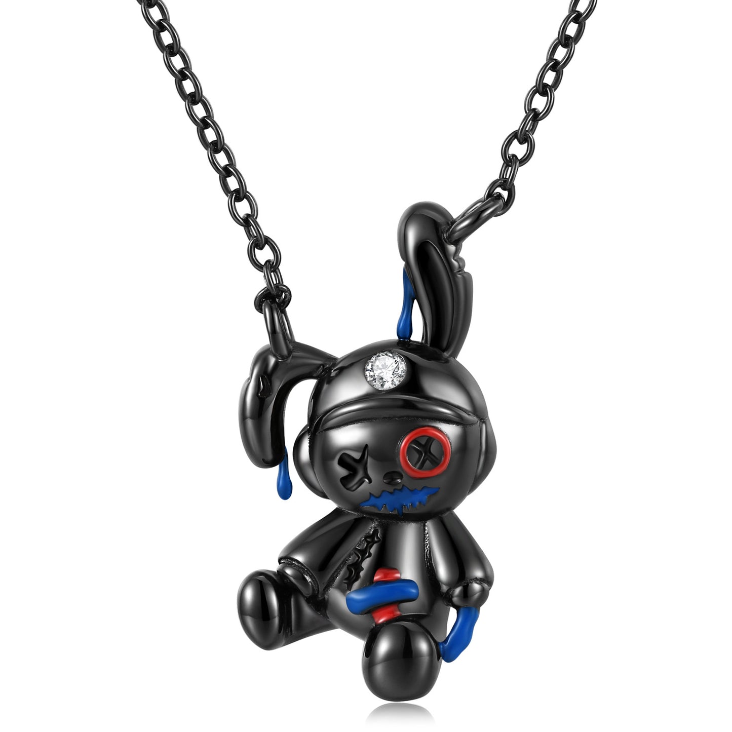 Black Rabbit Doll Pendant Silver Necklace