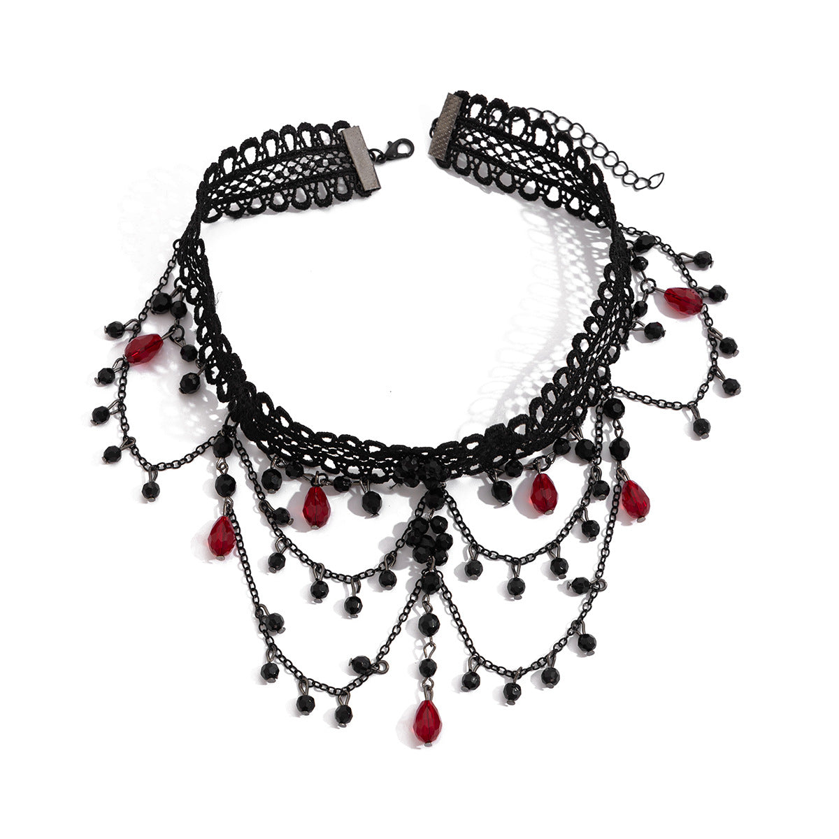 Gothic Lace Red Crystal-Style Layered Necklace