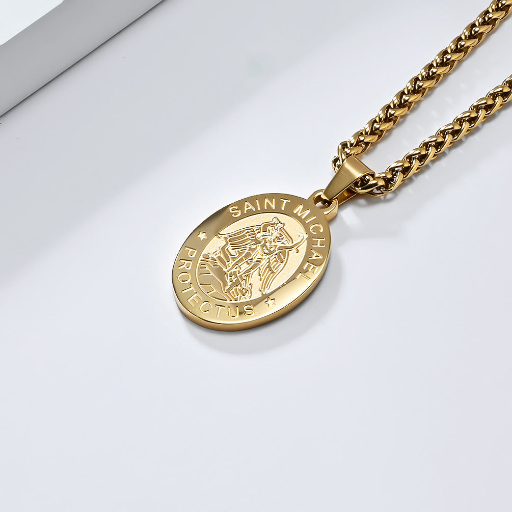Patron Saint Oval Medal Stainless Steel Pendant Necklace Fashion Jewelry