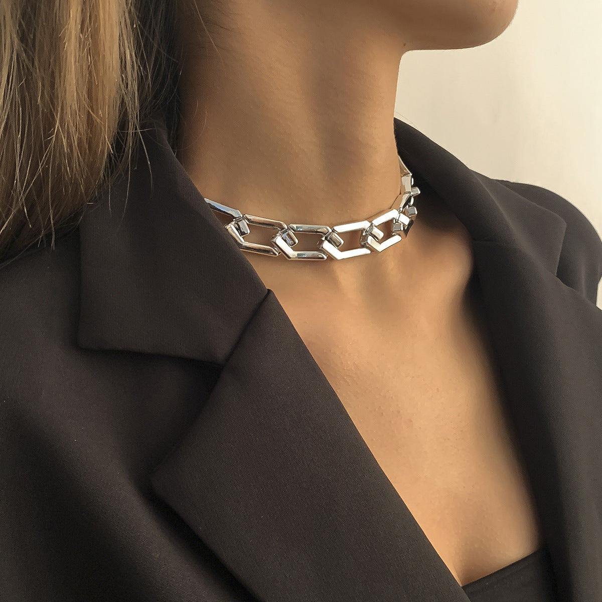 Cold Style Retro Diamond Clasp Necklace with Hexagonal Geometric Pendant the Vienna Verve Collection