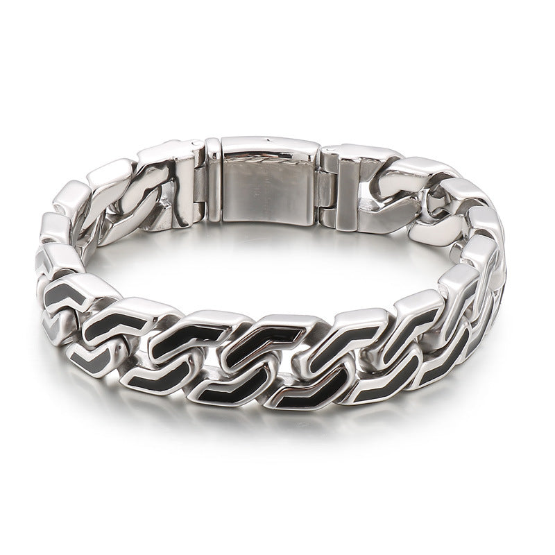 Stainless Steel – Black Striped Punk Wind Titanium Steel Men's Bracelet