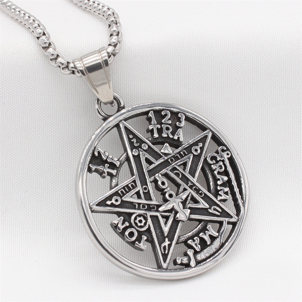 Titanium Steel Solomon Pentagram Pendant for Men - Stylish Stainless Steel Jewelry