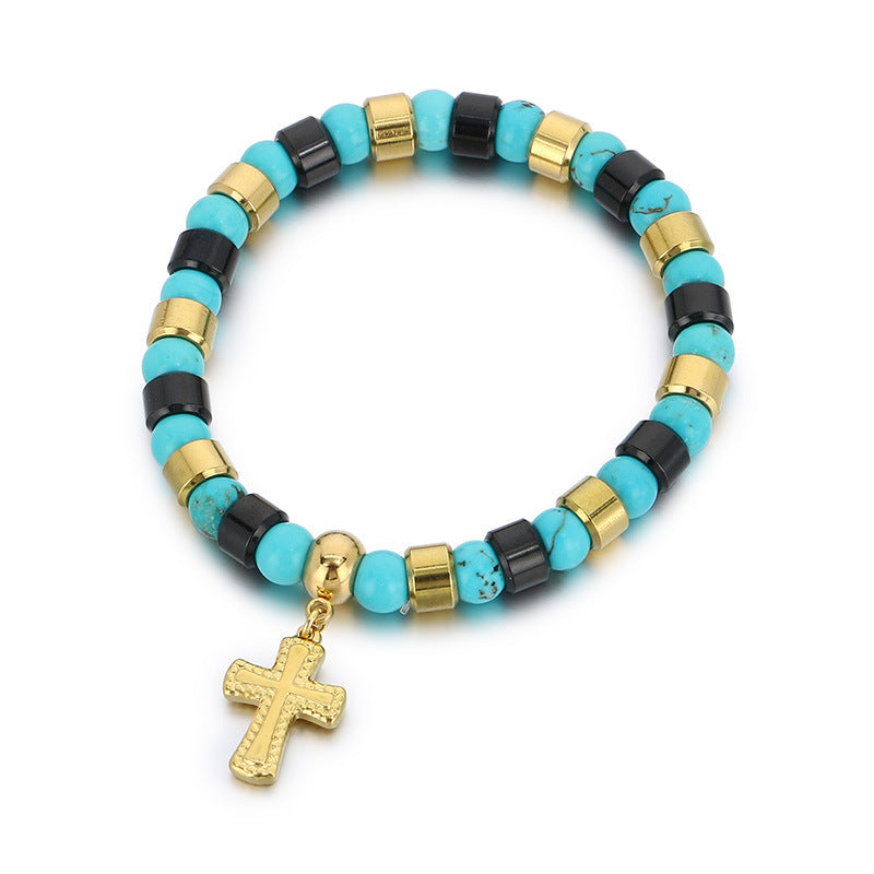 Planderful Turquoise Bohemian Beaded Unisex Cross Bracelet
