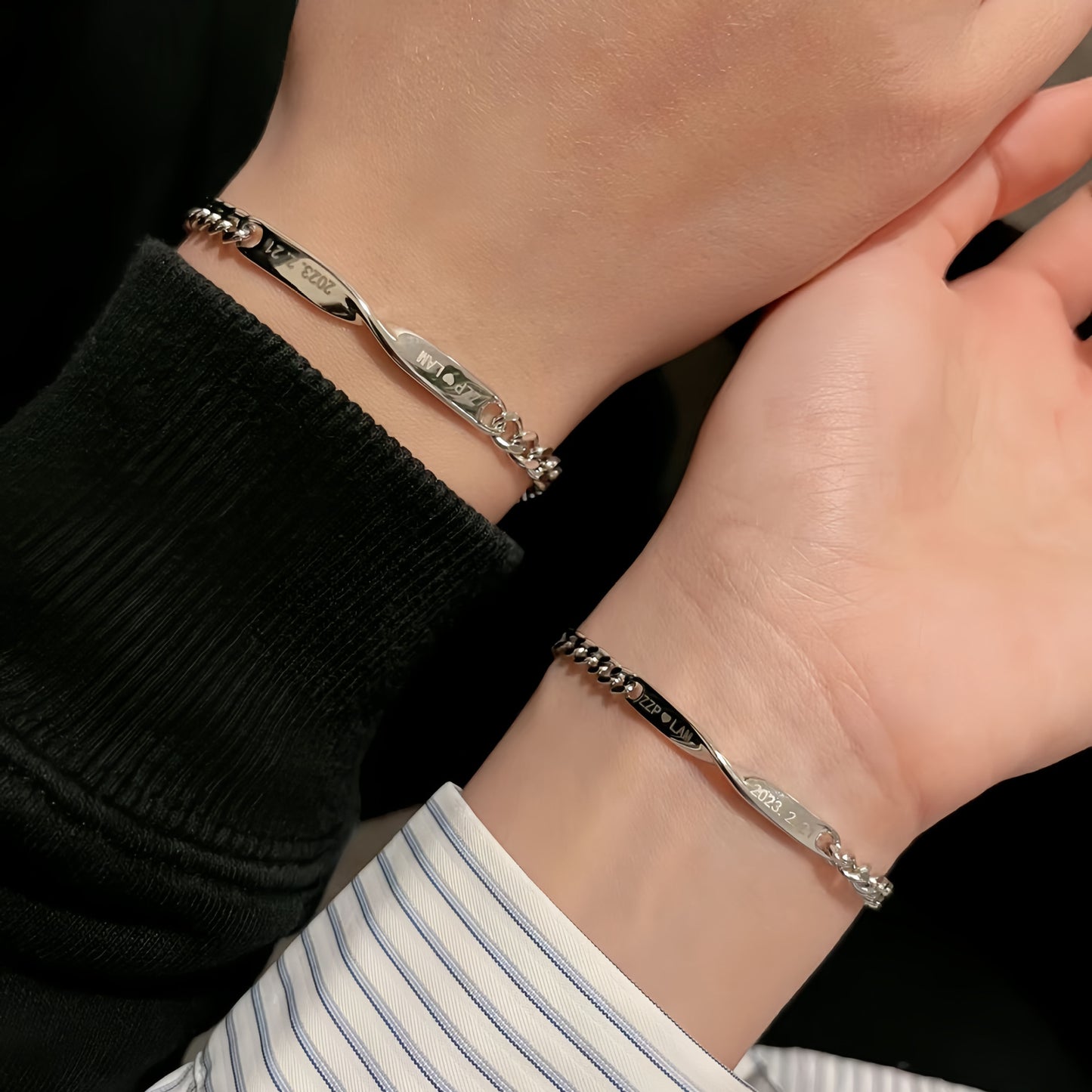 Planderful Jewelry Mobius Couple Bracelet Engraved Steel Gift For Valentine's Lovers