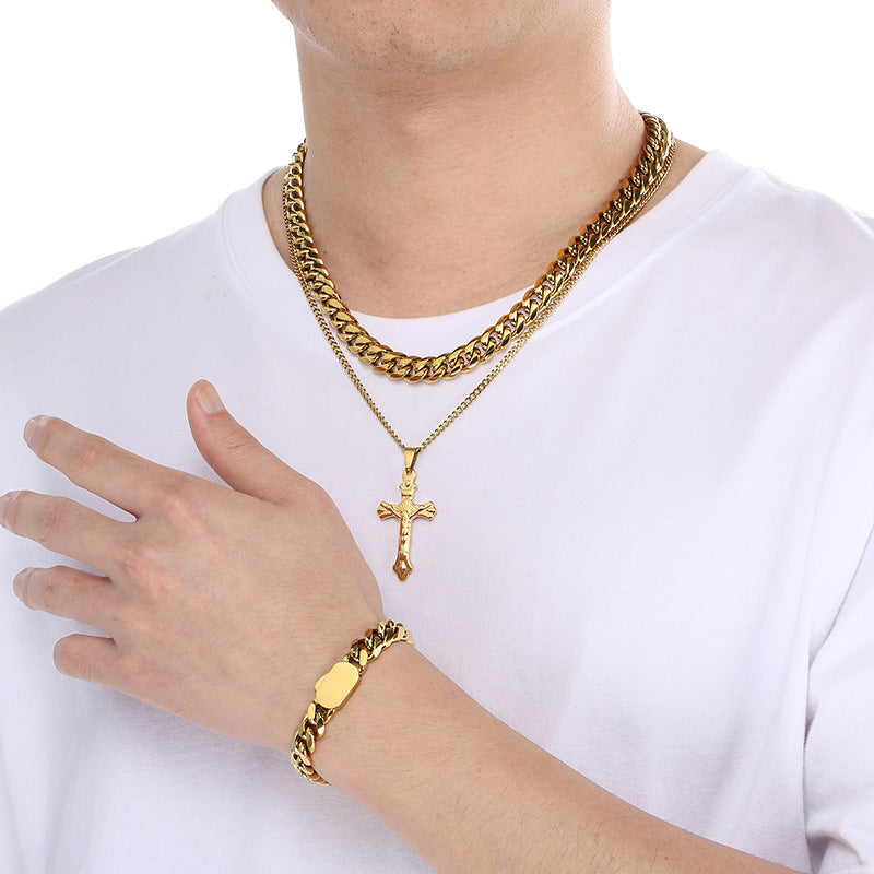 Stacked Sweater Chain Hip Hop Cross Titanium Men Necklace