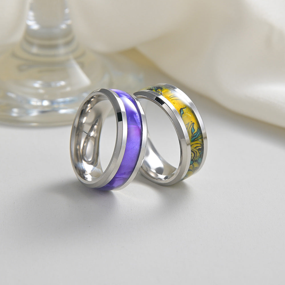 Contrast Color Men's Precision Titanium Steel Ring with Opal Stone for Men