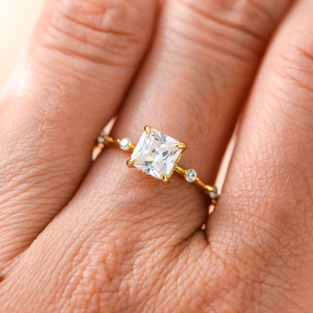 S925 Sterling Silver Princess Square Zircon Ring, Zircon Ring