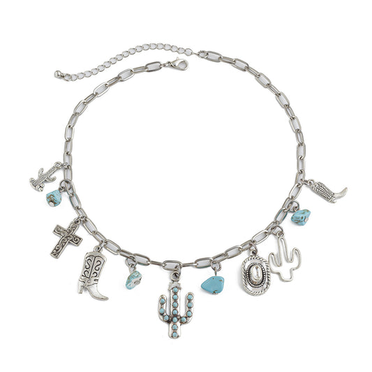 Western Cowboy Hat & Turquoise-Style Necklace