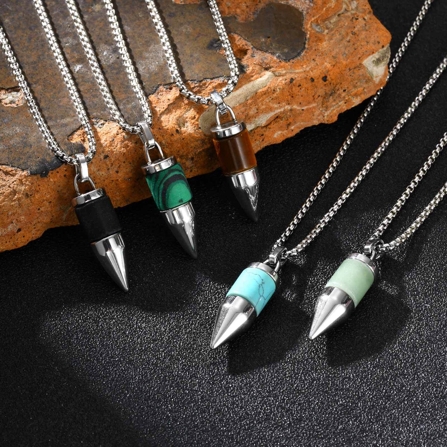 Planderful Mens Pendant Necklace Round Bullet Gemstones