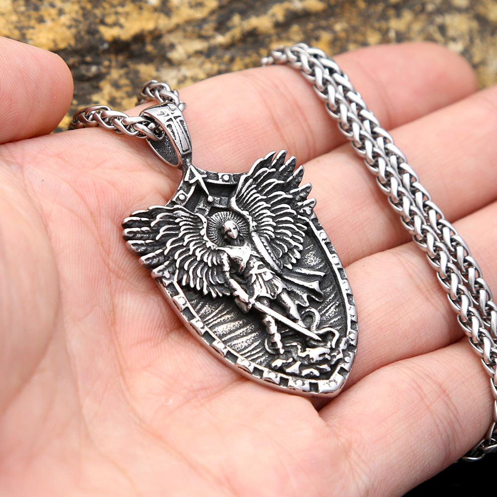 AliExpress St. Michael's Men's Retro Shield Pendant Necklace
