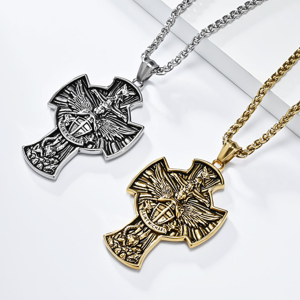 Planderful St Michael Archangel Necklace Titanium Steel Durable Vintage Jewelry For Spiritual Collectors