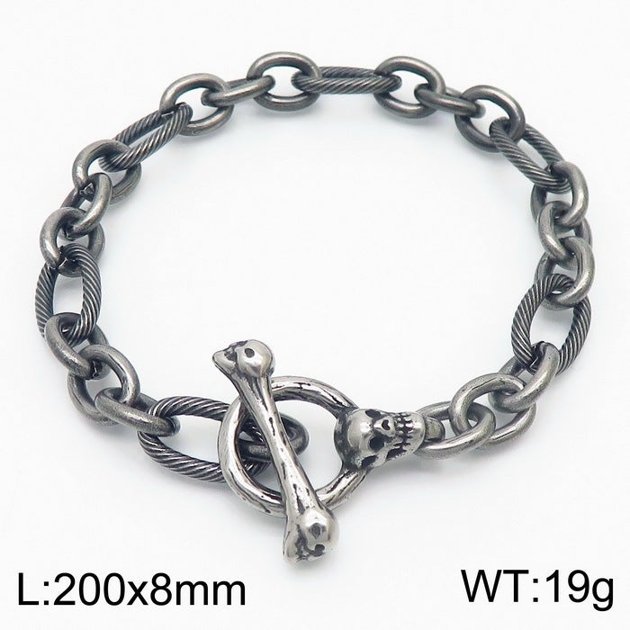 Punk Dark Wind Titanium Steel Bone Ot Buckle Bracelet – & Antique Unisex