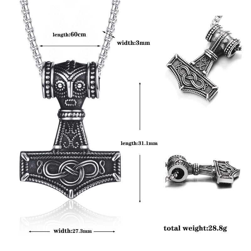 Steel Necklace - Vintage Nordic Thor's Hammer Pendant For Men Everyday Viking Style Accessory