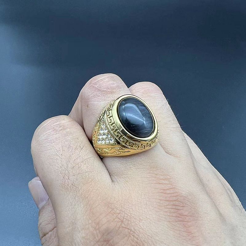 Planderful Hip Hop Ring Gold Plated Rhinestone Opal Stainless Steel For Men Bold Statement Accessory