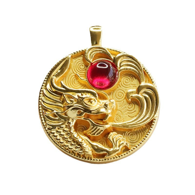 Lab-Grown Ruby Leaping Dragon Pendant — No Chain