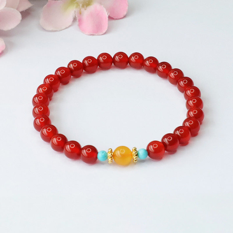 Precious Agate and Amber Bracelet with Sterling Silver Accents