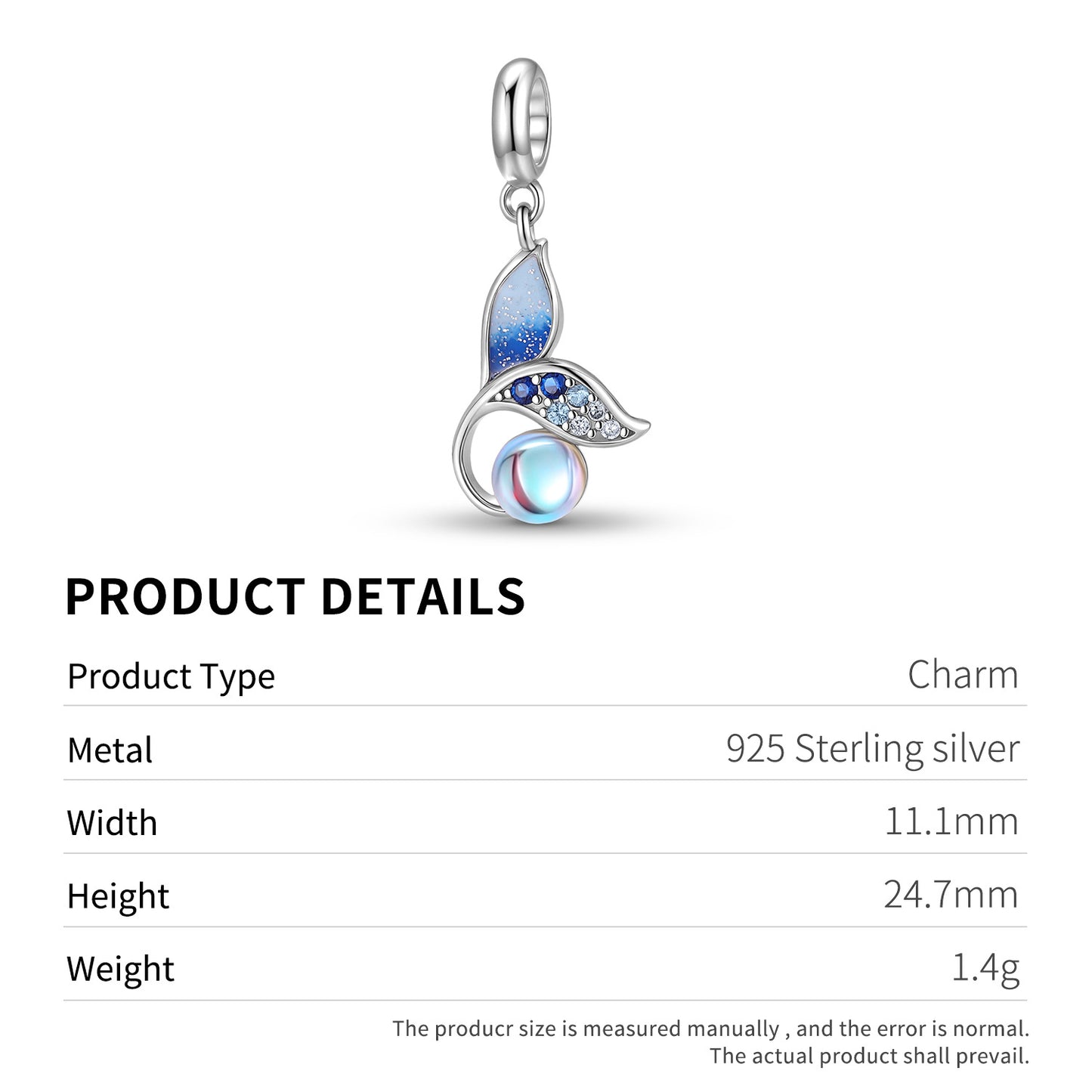 Planderful Jewelry Moonstone Pendant In Sterling Silver With Blue Zircon Beaded Fishtail Necklace