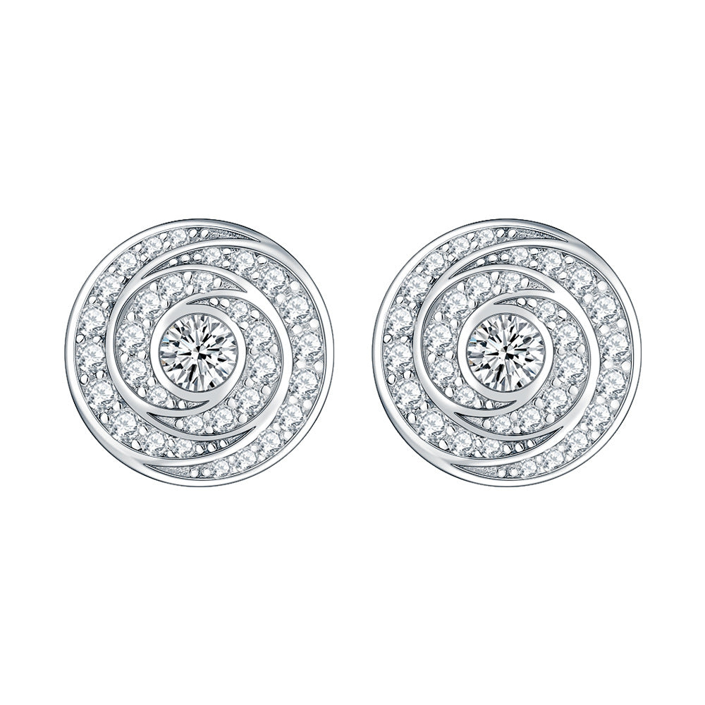Circular Vortex Zircon Sterling Silver Stud Earrings