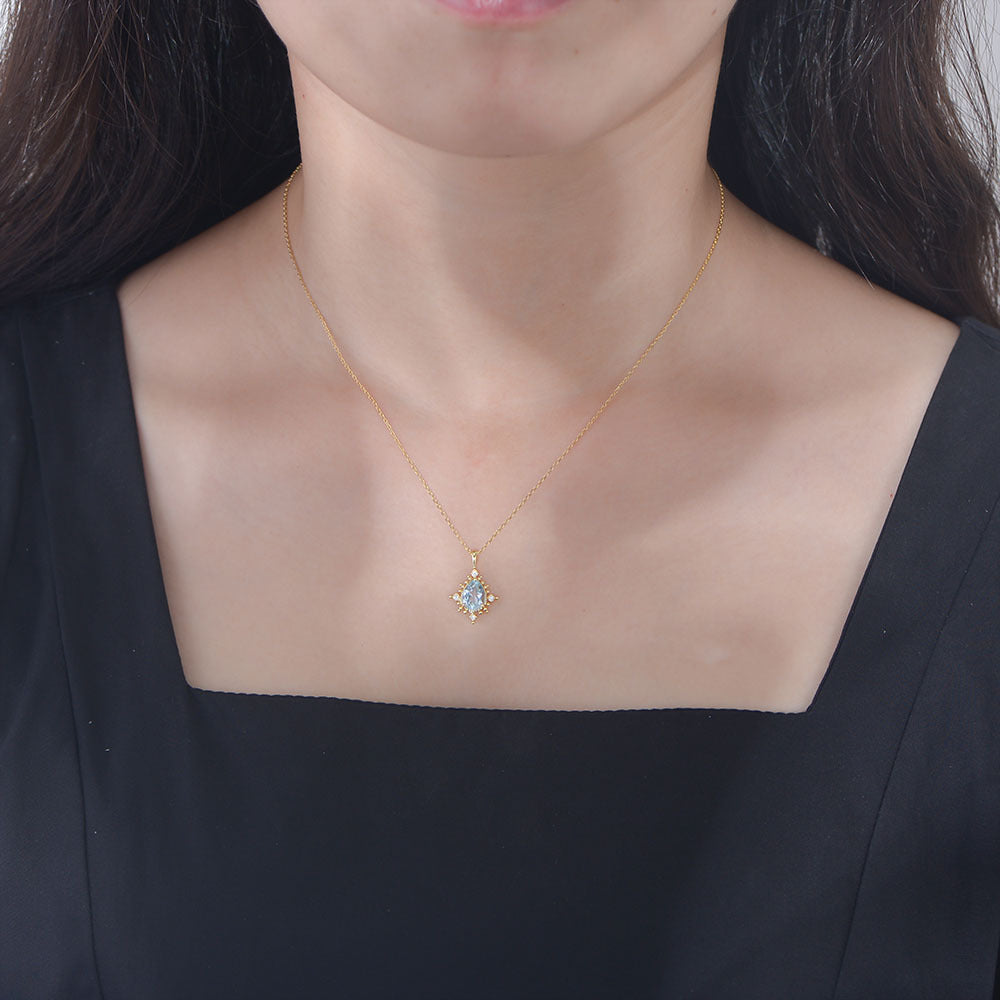 Water Drop Shape Sky Blue Topaz Pendant 925 Sterling Silver Necklace High-End