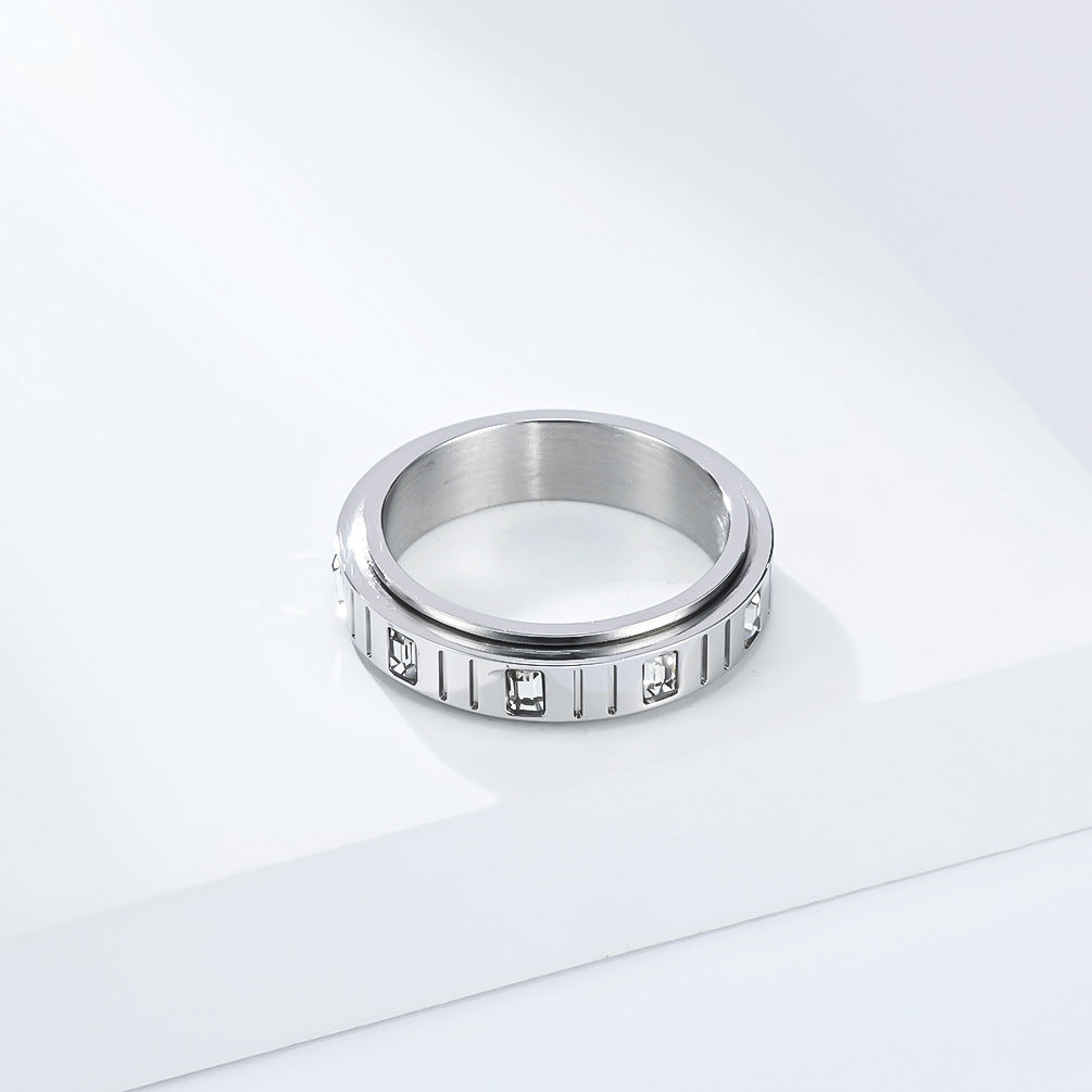 Planderful Everyday Genie Rotating Ring Green Zircon For Women Stainless Steel Elegant Decompression Jewelry