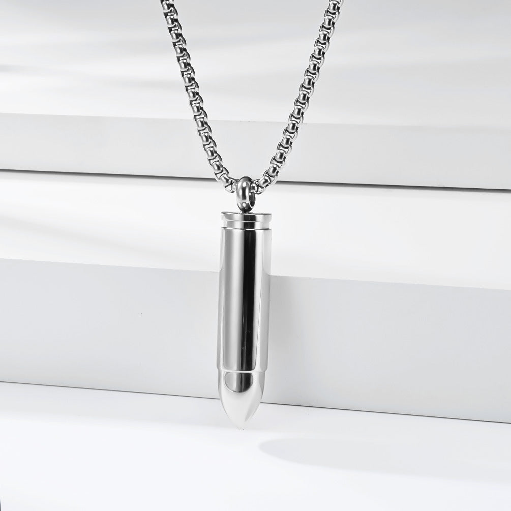 Planderful Bullet Pendant Storage Necklace Titanium Steel For Men And Women Hip Hop Streetwear Jewelry