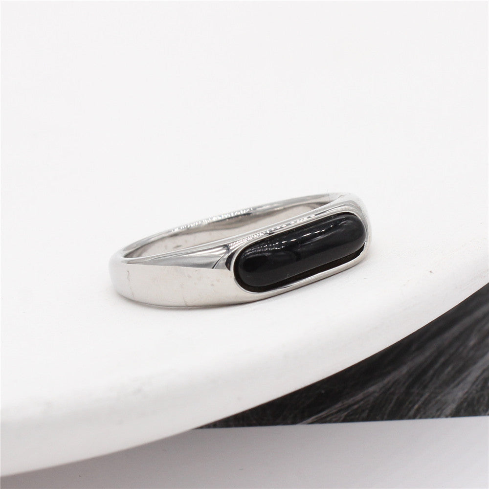 Planderful Titanium Steel Ring Gemstone Accented Unisex Elegant Everyday Accessory