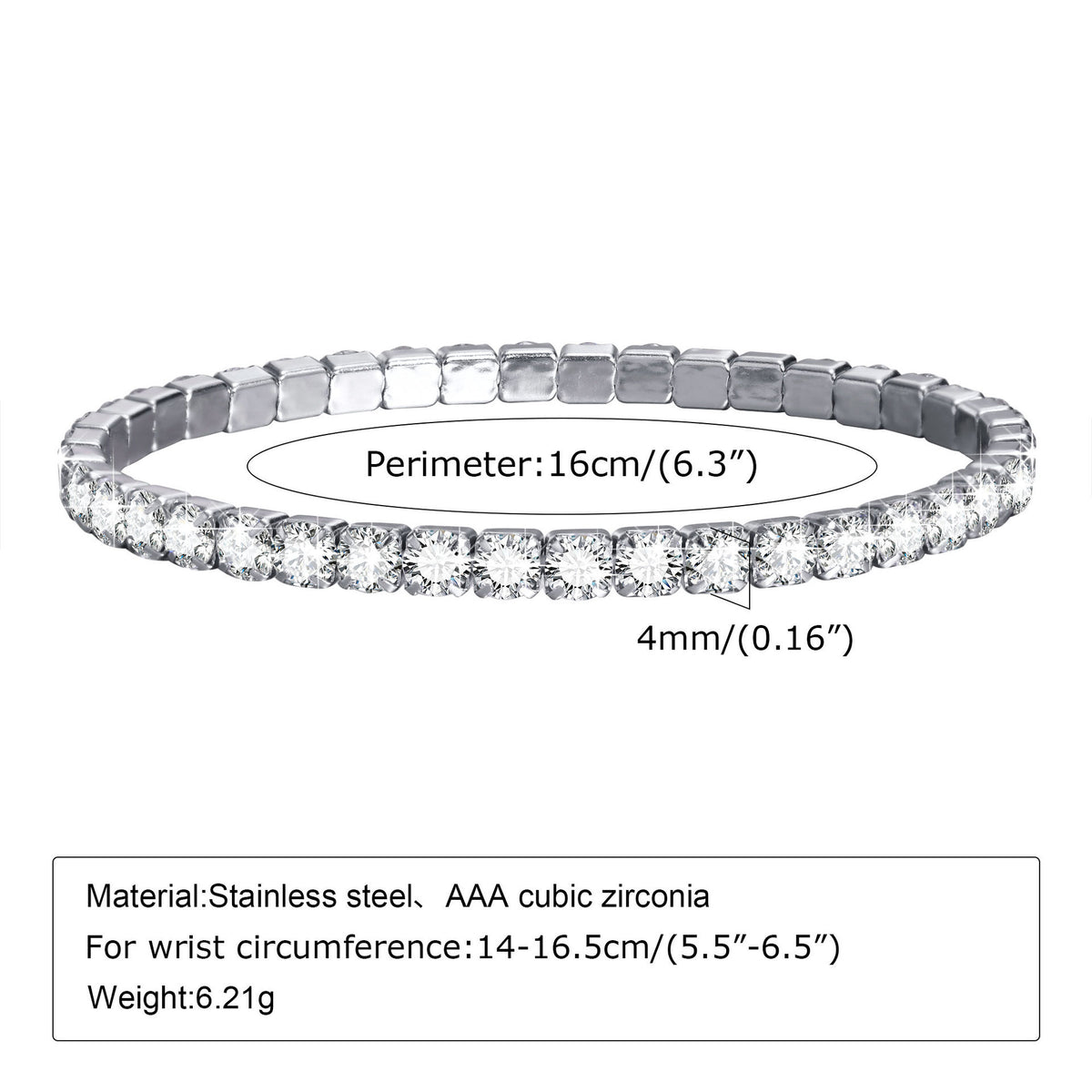 Zircon Adjustable Stainless Steel Bracelet Unisex