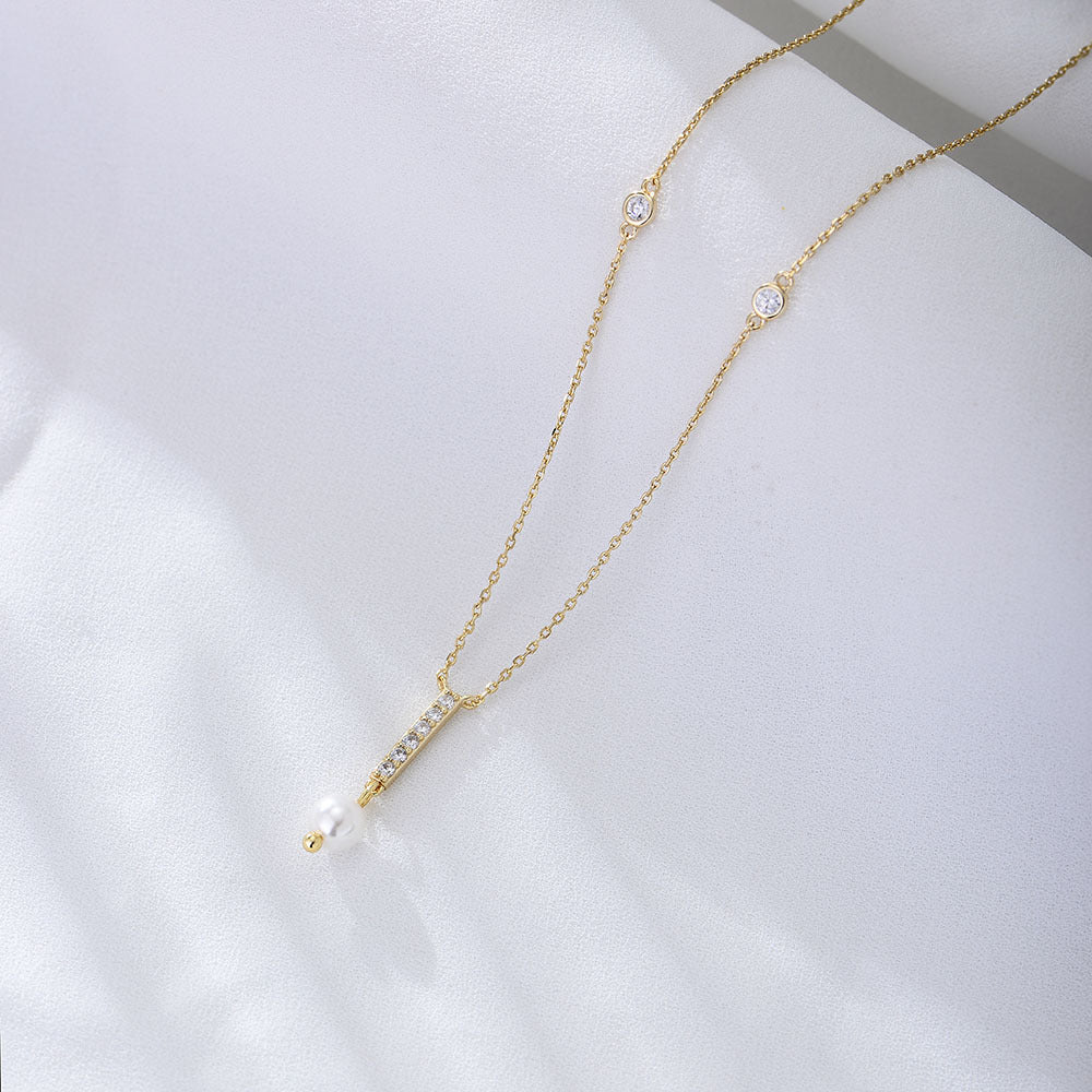 Style Geometric Fringed Pearl Necklace Sense S925 Sterling Silver Zircon