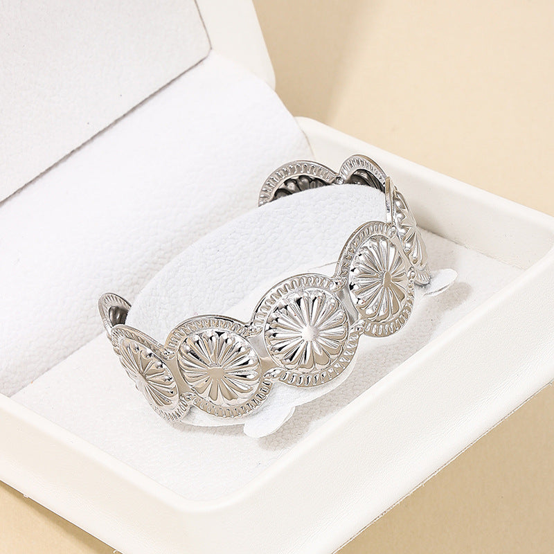 Exaggerated Geometric Floral Open Bracelet for Women - Vienna Verve Collection