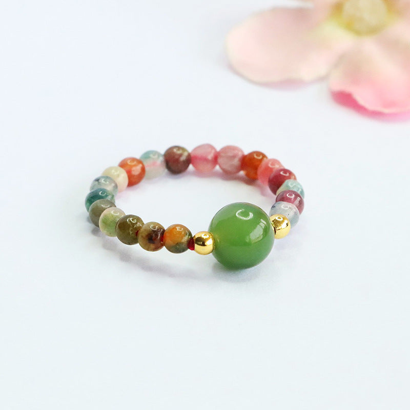 Hetian Jasper & Tourmaline Woven Ring