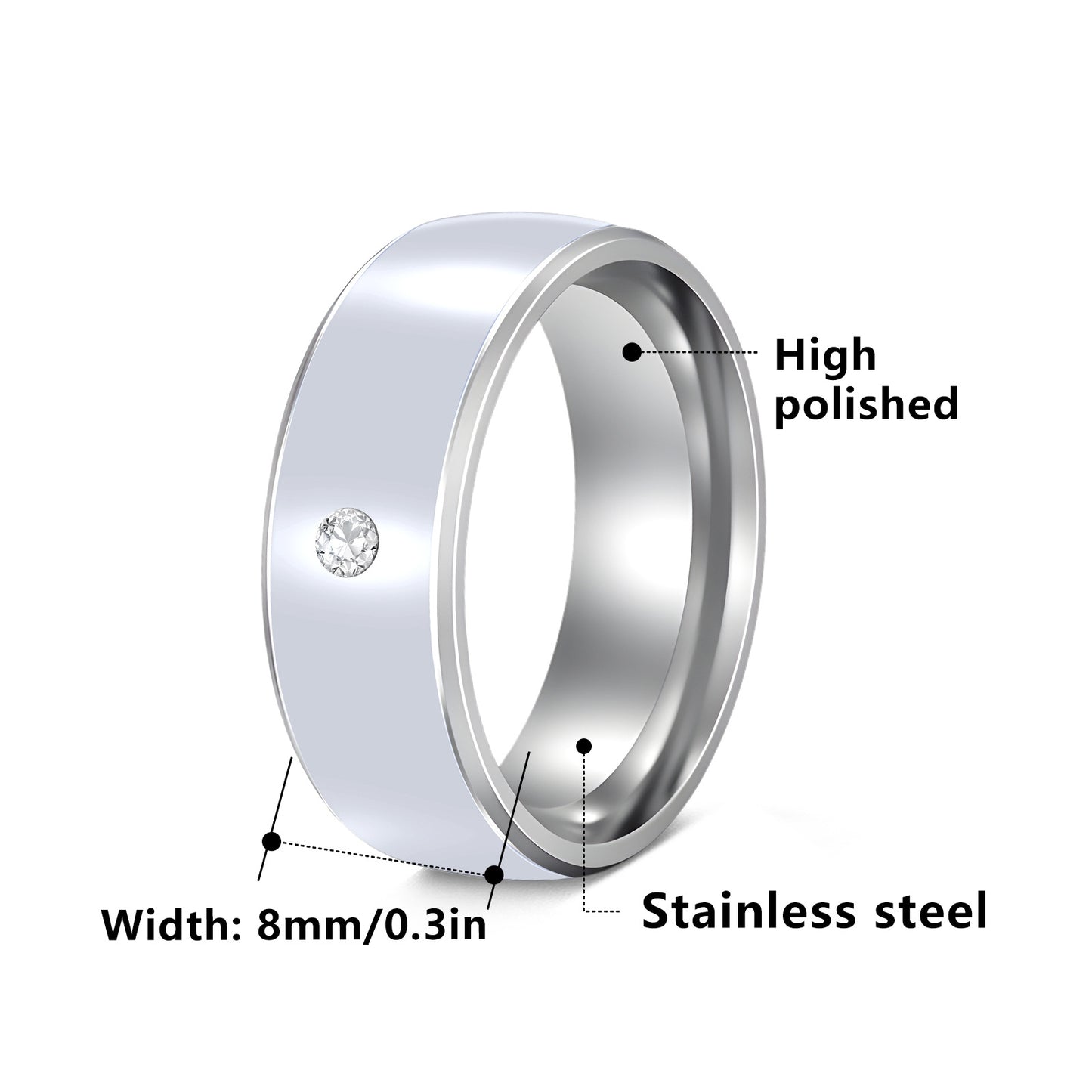 Planderful Everyday Genie Stainless Steel Zircon Ring For Men And Women 8mm Multicolor Does Not Fade