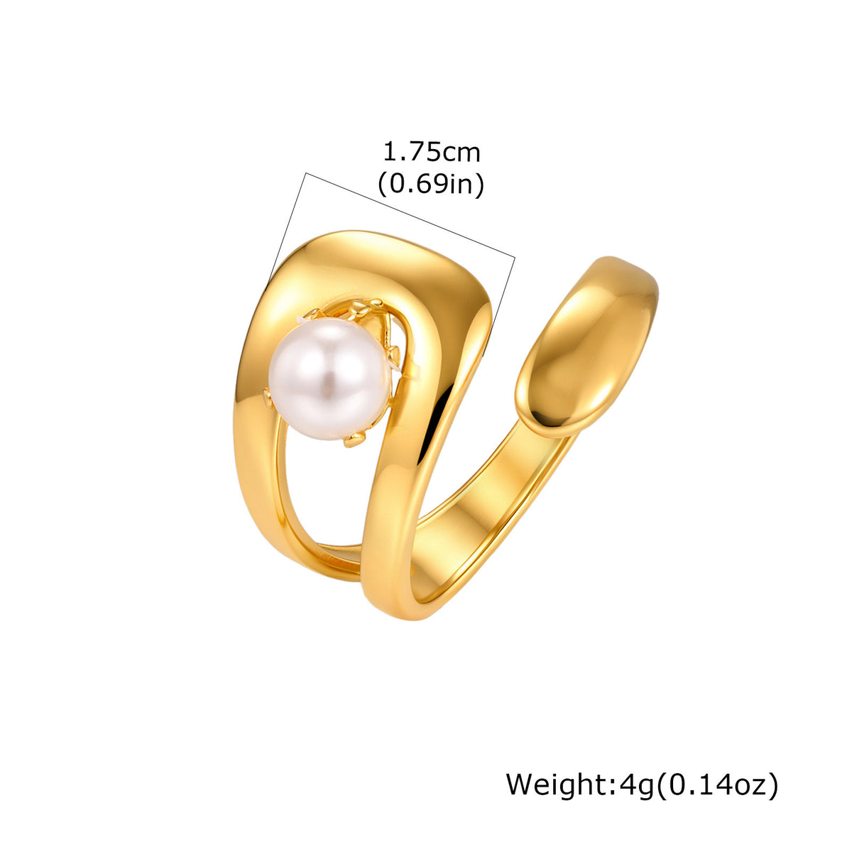 Women's Style – Stainless Steel Imitation Pearl Geometric Lines Open Stacked With Ring