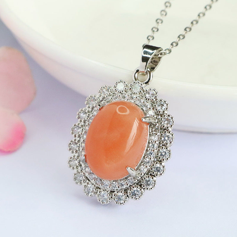 Orange Moonstone Double-Halo Pendant — No Chain