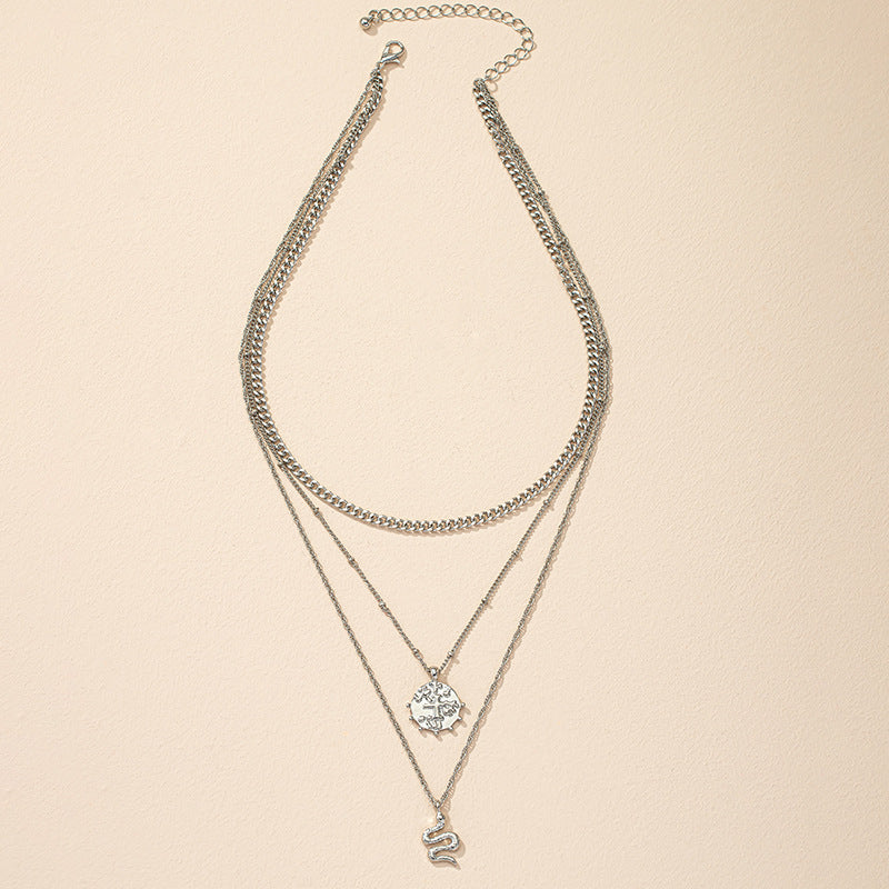 Snake Charm Layered Necklace with Gold Coin Pendant - Hip Hop Choker in Punk Style