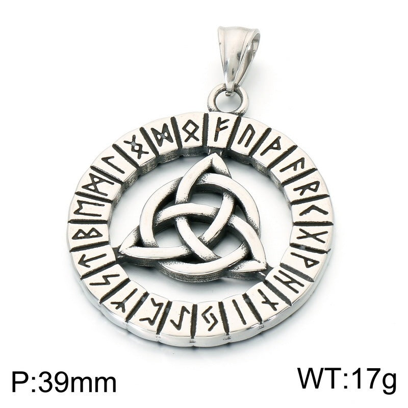 Vintage Viking Celtic Knot Luhn Rune Cross Pendant Slavic Sun Pattern Stainless Steel Necklace
