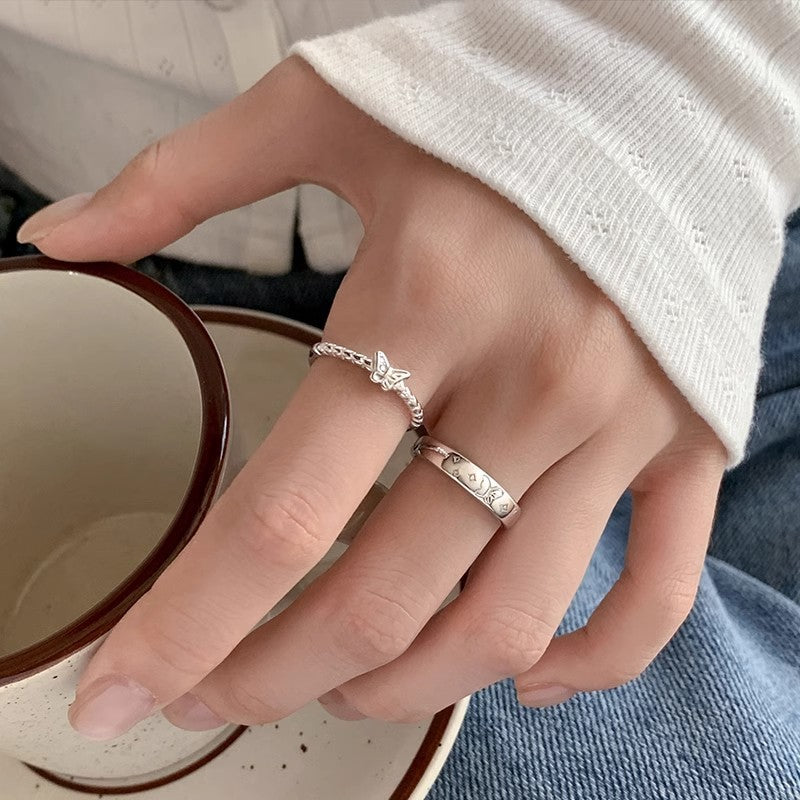 925 Sterling Silver Butterfly Ring Light Luxury Open Ring
