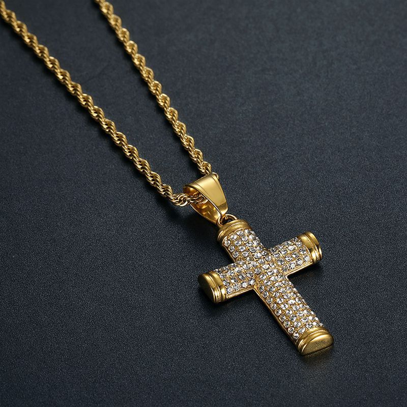 Planderful Everyday Genie Gold Plated Rhinestone Cross Necklace For Hip Hop Jewelry Fans Urban Style