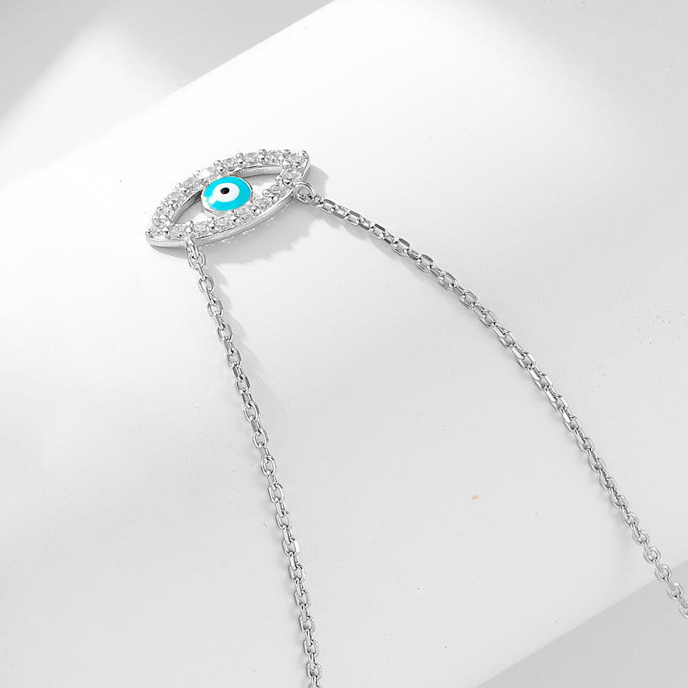 S925 Sterling Silver Micro-Inlaid Zircon Devil'S Eye Necklace Retro Hot-Selling
