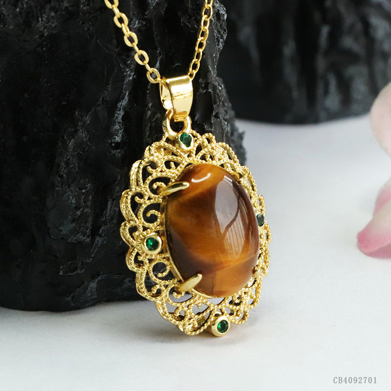Yellow Tiger Eye Openwork Weave Pendant — No Chain