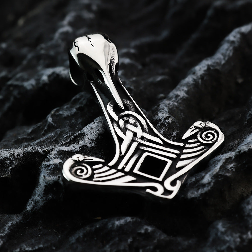 Nordic Retro Stainless Steel Viking Crow Anchor Pendant for Men