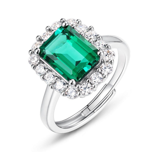 Planderful Jewelry Lab Grown Emerald Ring In Sterling Silver Halo Design With European Style