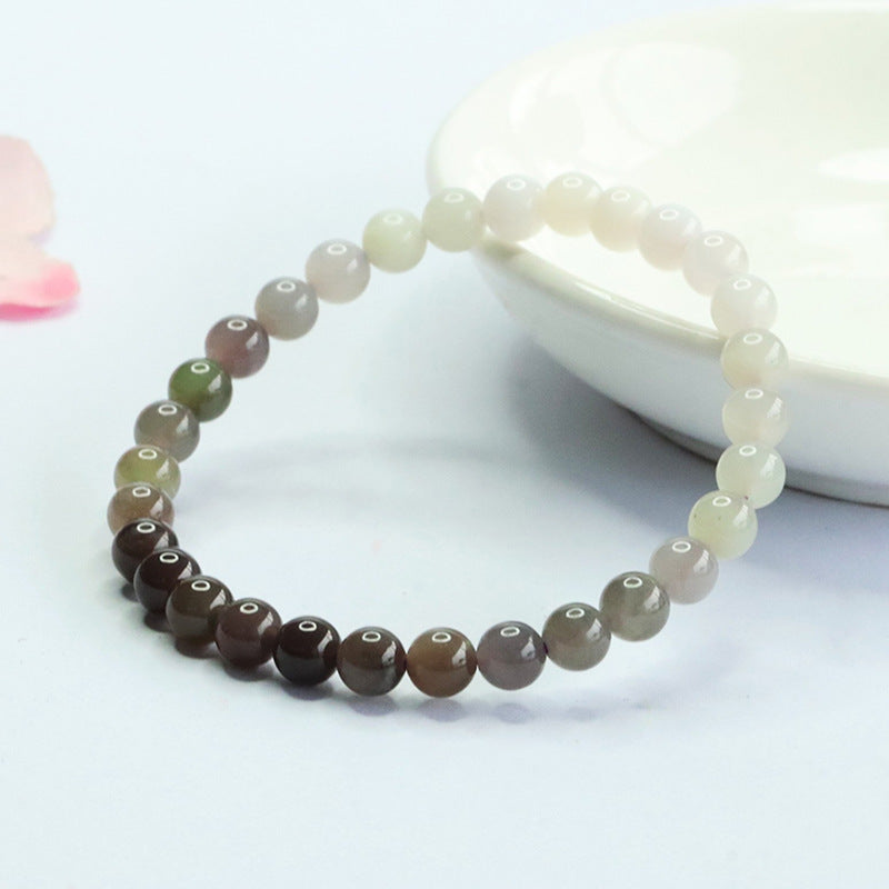 Smoke Purple Hetian Jade Round Bead Bracelet