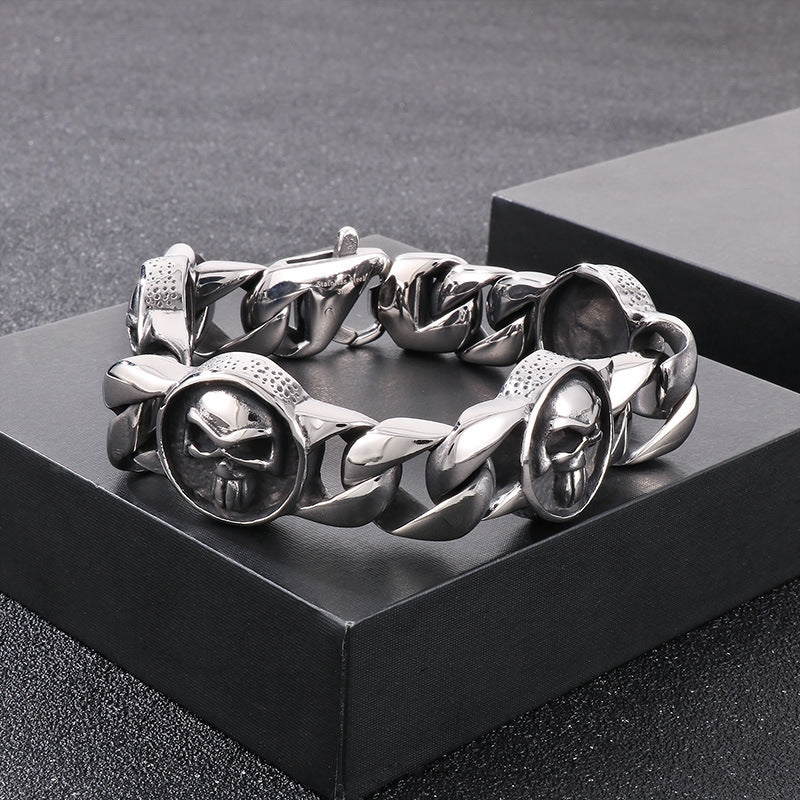 Bold Skull Cuban Chain Bracelet for Men - Halloween Vintage Titanium Steel Jewelry