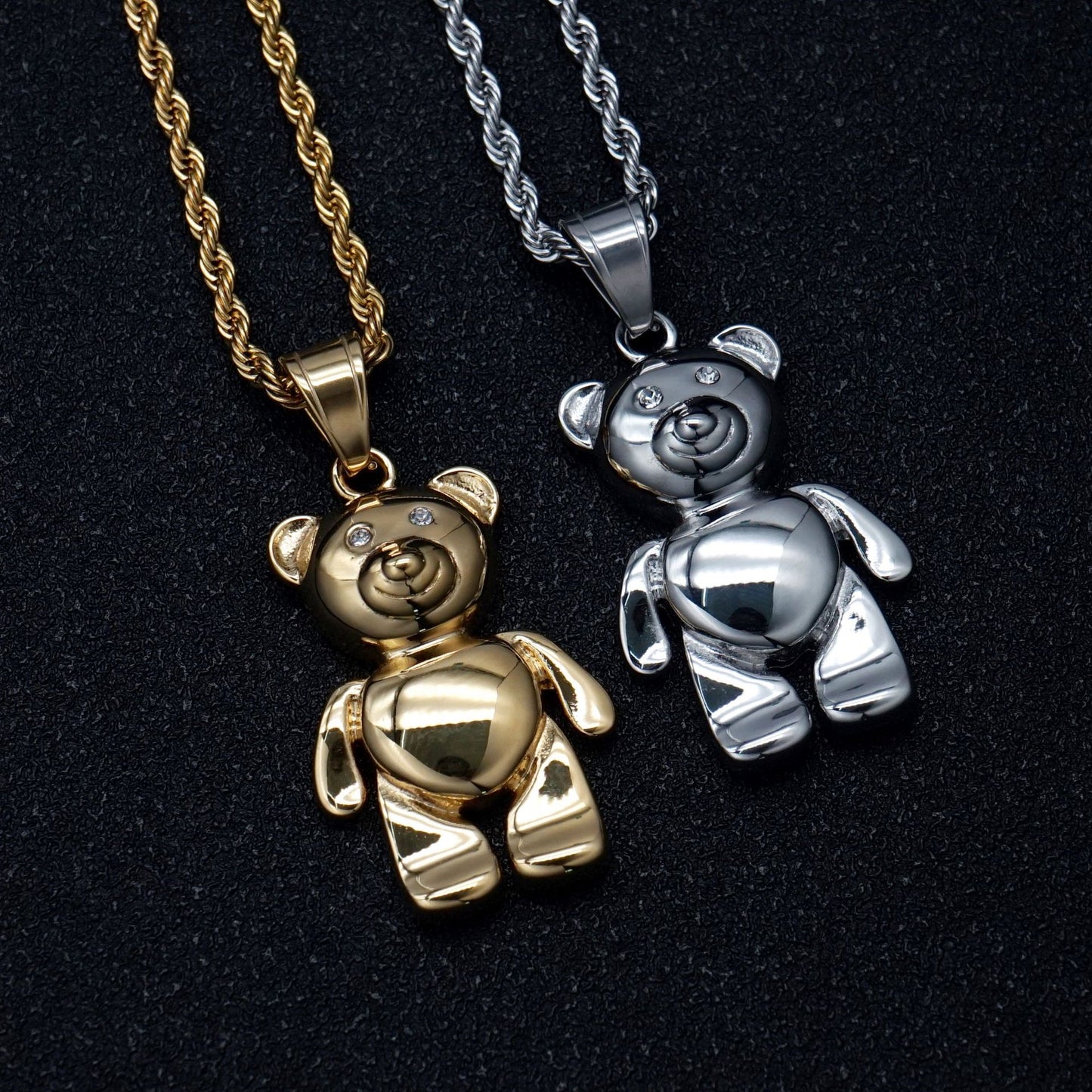 Steel Necklace - Statement Everyday Genie Bear Pendant